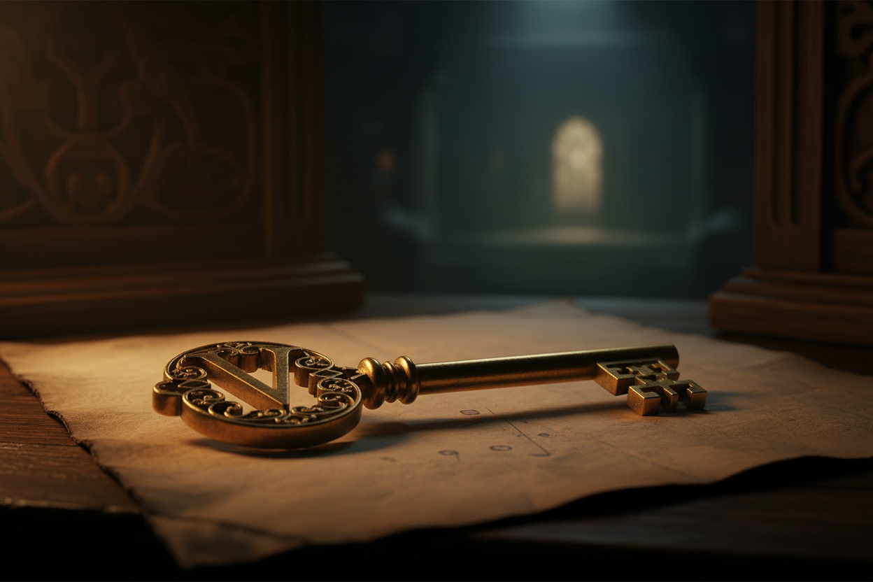 Ornate key on aged parchment — Dreamland: The Vault